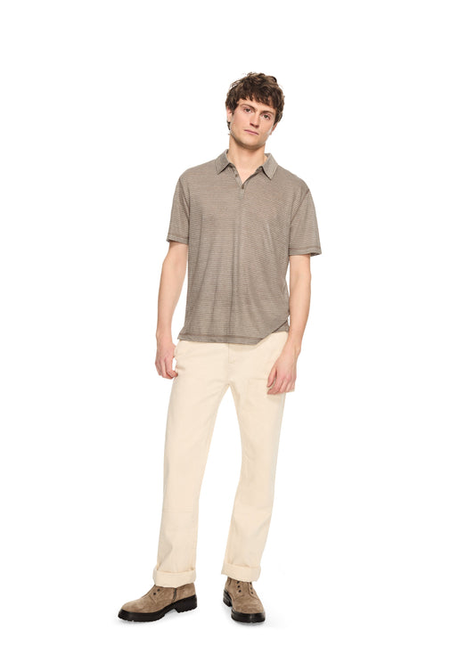 Linen Stripe Polo Shirt (Khaki)-1