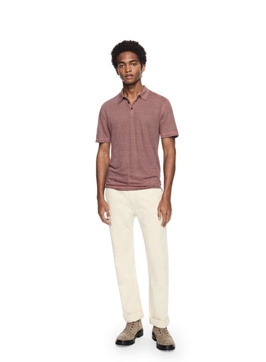 Linen Stripe Polo Shirt (Dark Coral)-1