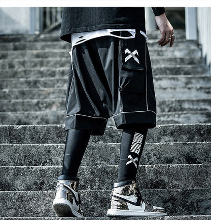 Reflective Hip Hop Shorts Mens  Summer Tactical Knee Length Male Short Pants Joggers Streetwear Cargo Shorts-4