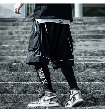 Reflective Hip Hop Shorts Mens  Summer Tactical Knee Length Male Short Pants Joggers Streetwear Cargo Shorts-1