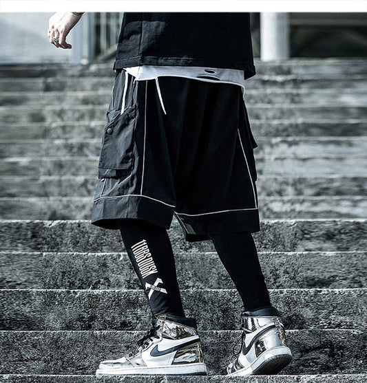 Reflective Hip Hop Shorts Mens  Summer Tactical Knee Length Male Short Pants Joggers Streetwear Cargo Shorts-1