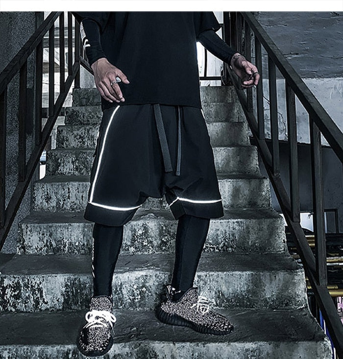 Reflective Hip Hop Shorts Mens  Summer Tactical Knee Length Male Short Pants Joggers Streetwear Cargo Shorts-2