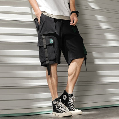 Streetwear Summer Casual Shorts Men Fashion Ribbons Pockets Cargo Shorts Bermuda Solid Hip Hop Men's Shorts-1
