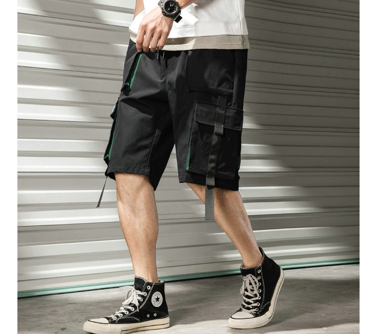 Streetwear Summer Casual Shorts Men Fashion Ribbons Pockets Cargo Shorts Bermuda Solid Hip Hop Men's Shorts-0