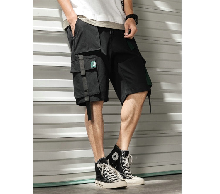 Streetwear Summer Casual Shorts Men Fashion Ribbons Pockets Cargo Shorts Bermuda Solid Hip Hop Men's Shorts-3