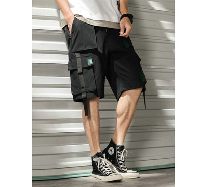 Streetwear Summer Casual Shorts Men Fashion Ribbons Pockets Cargo Shorts Bermuda Solid Hip Hop Men's Shorts-3